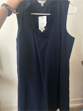 Crown Navy Sleeveless Dress Ruffle V-Neck